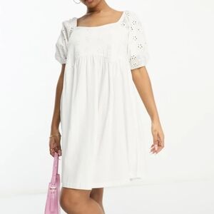 Asos Design White Eyelet Mini Smock Dress in White
